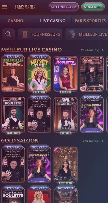 Slots, tables et live casino sur petit écran